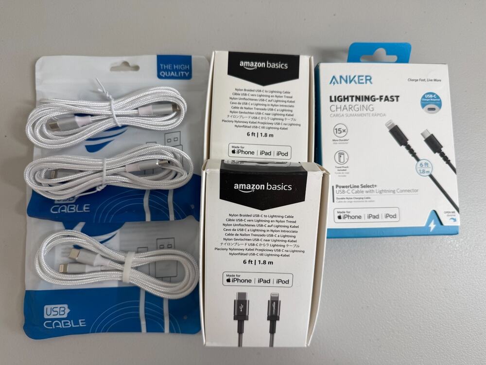 Lot of 6 USB-C to Apple-Lightning Braided Charging Cable 6FT & 3.5FT iPhone iPad